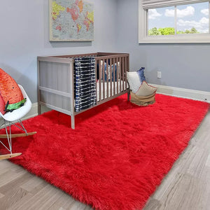 Red Fluffy Area Rug